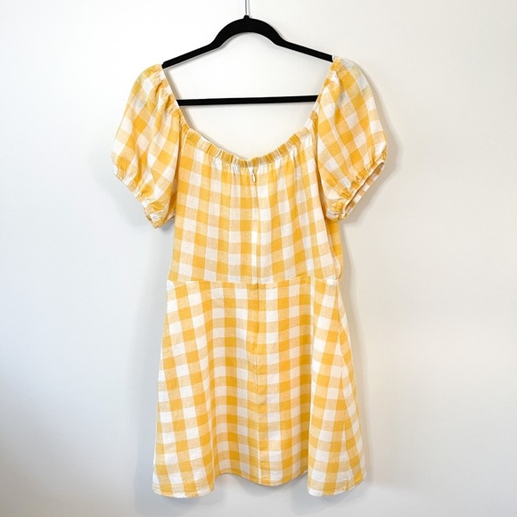Dynamite Yellow Gingham Puff Sleeve Wrap Dress Size Large - Picture 5 of 8